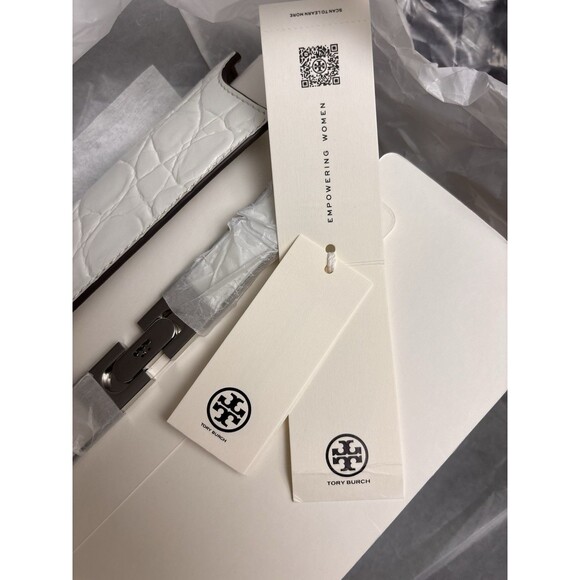 Tory Burch Lee Radziwill Croc-embossed Leather Shoulder Bag Blanc White New $949 - Picture 10 of 11